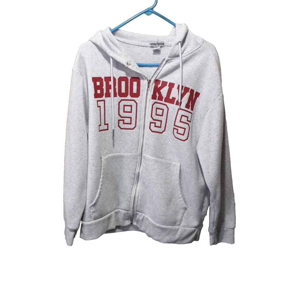 Sunday Retreat Brooklyn 1995 Hoodie 1X Gray Full Zip Teddy Bear Graphic Plus
